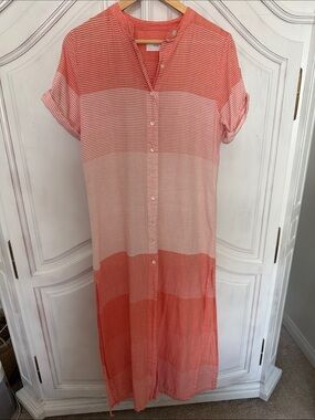 Onia‎ Coral Stripe Maxi Shirt Dress | Pool Cover-Up | Resort Vacation Size S/P